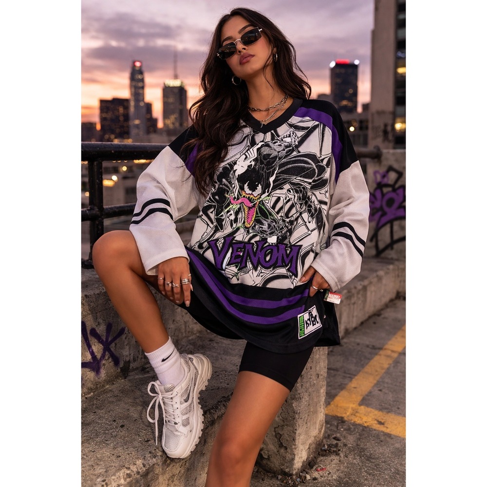 Marvel Venom Lethal‎ Protector Jersey Graphic Hockey Shirt Purple Black White S